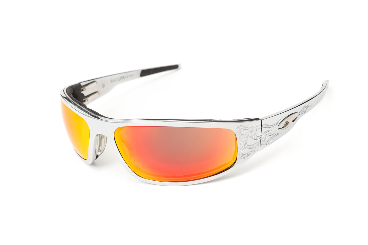 Chrome Motorcycle Sunglasses with Flames “Bagger” Icicles® Eyewear