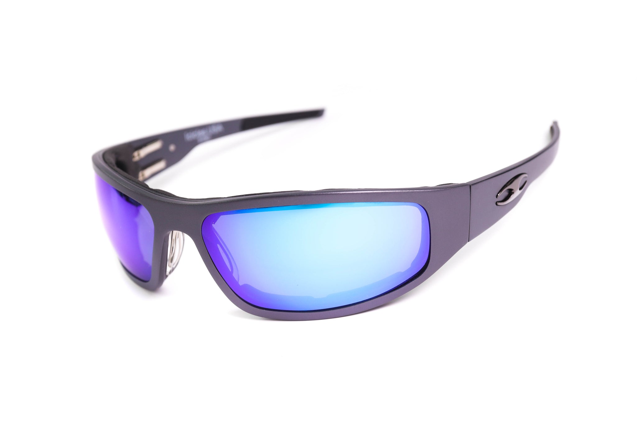 Icicles Eyewear “Bagger” Gunmetal Motorcycle Sunglasses (Smooth) No - Single / Polarized Mirror - Blue / No