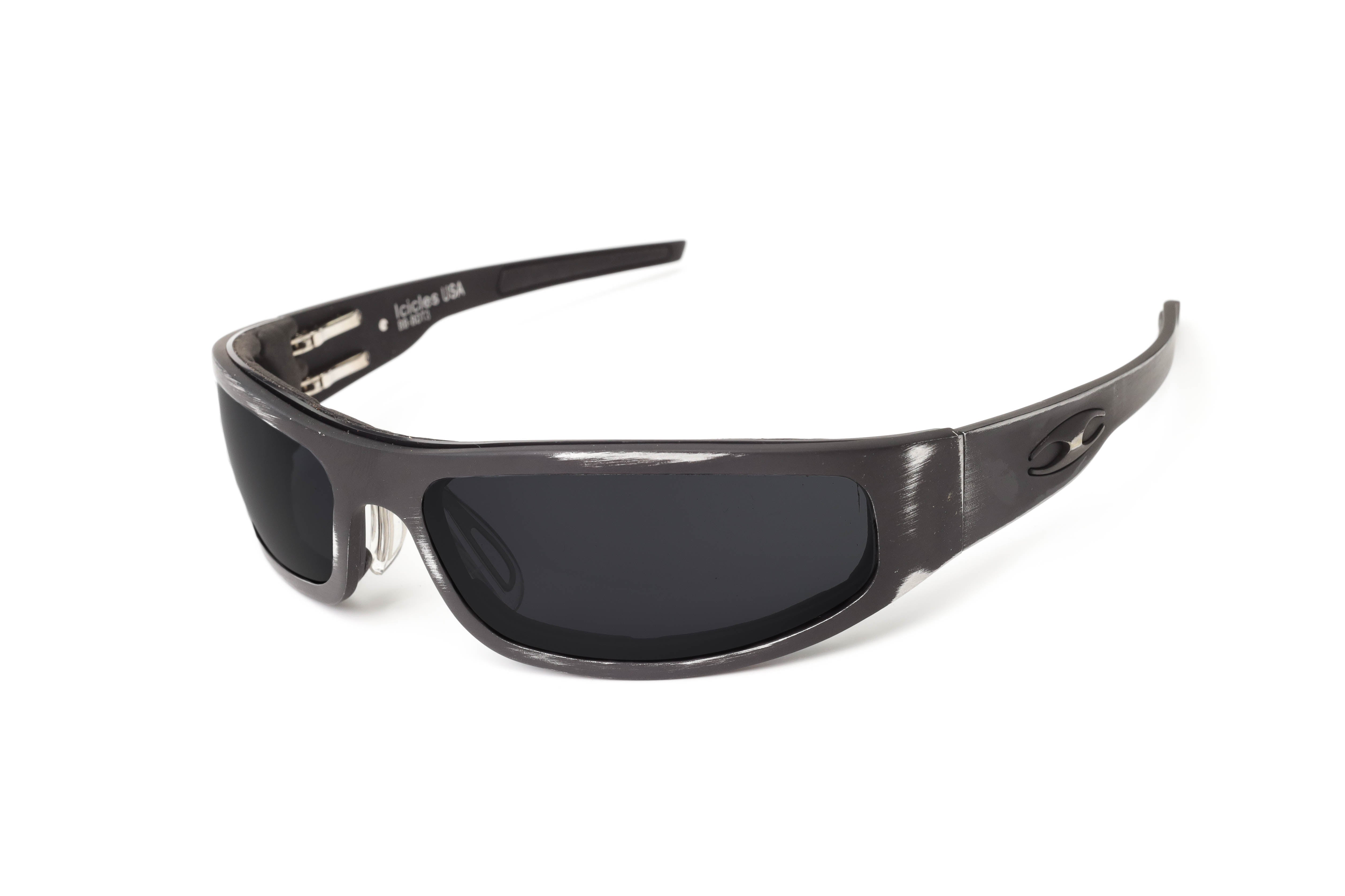 Icicles Bagger Motorcycle Mirror Silver Lens Sunglasses with Road Worn Fram Icicles Bagger Motorcycle Polarized Mirror Lens Sunglasses with Black Flame