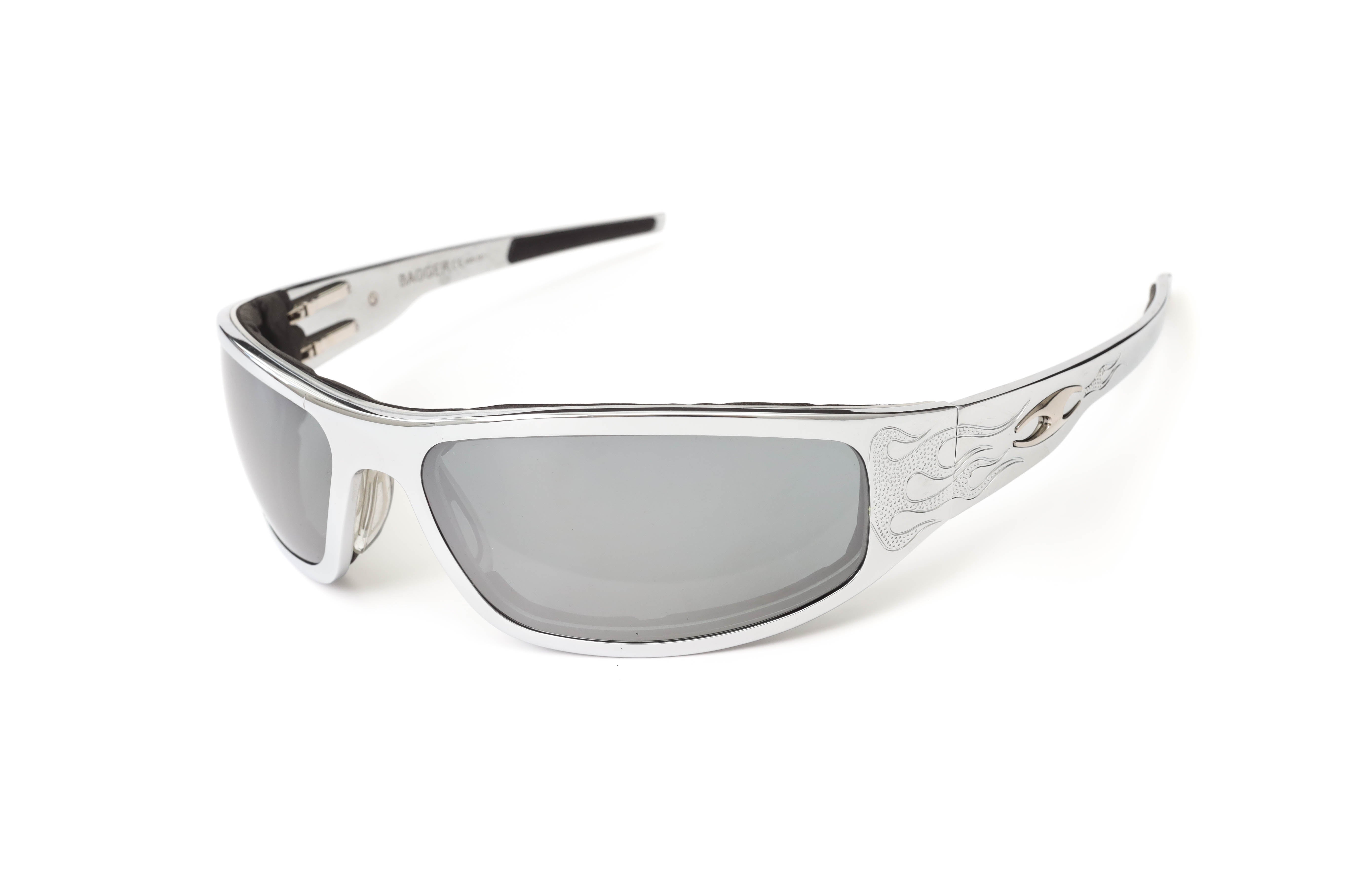 Chrome Motorcycle Sunglasses with Flames - “Bagger