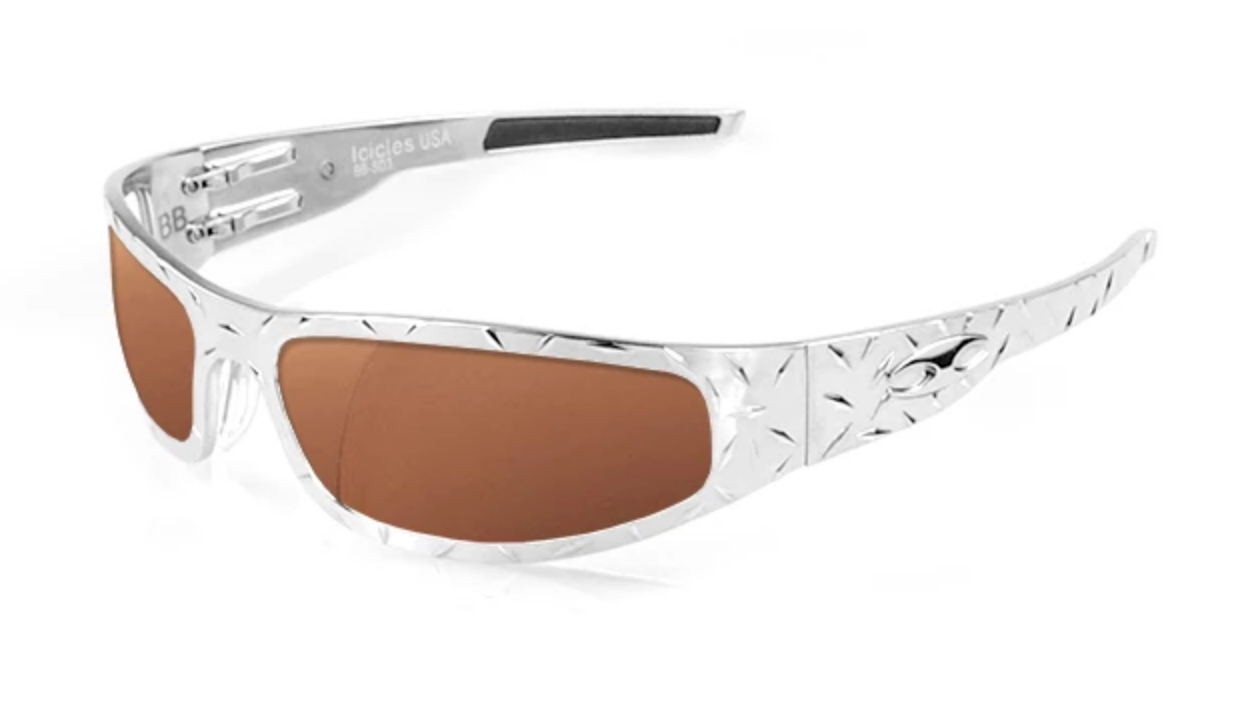 Icicles Bagger Motorcycle Mirror Silver Lens Sunglasses with Road Worn Fram Icicles Bagger Motorcycle Polarized Mirror Lens Sunglasses with Black Flame